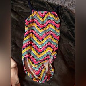 colorful spaghetti strap gymnastics leotard